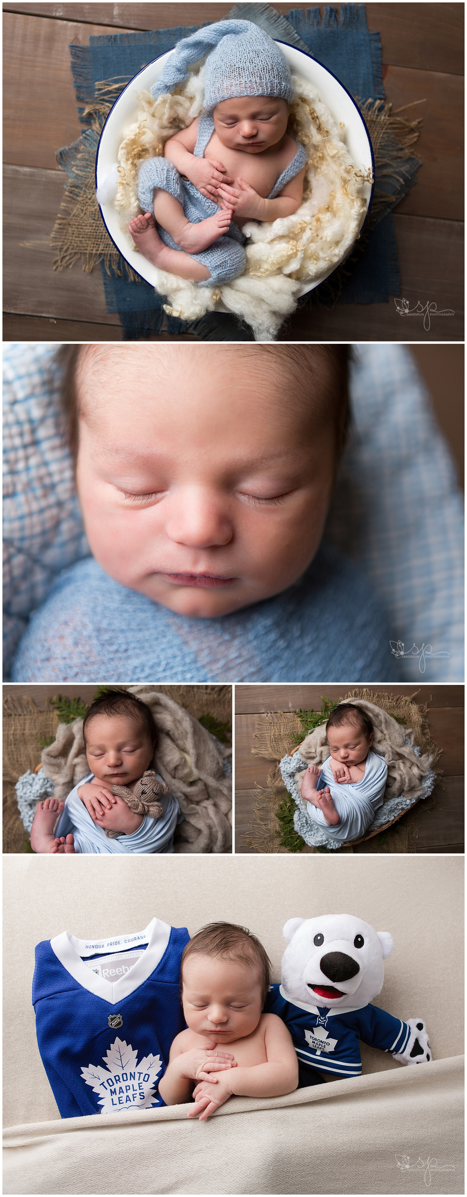 Photography of a Leamington newborn baby highlighting his love of the Toronto Maple Leafs